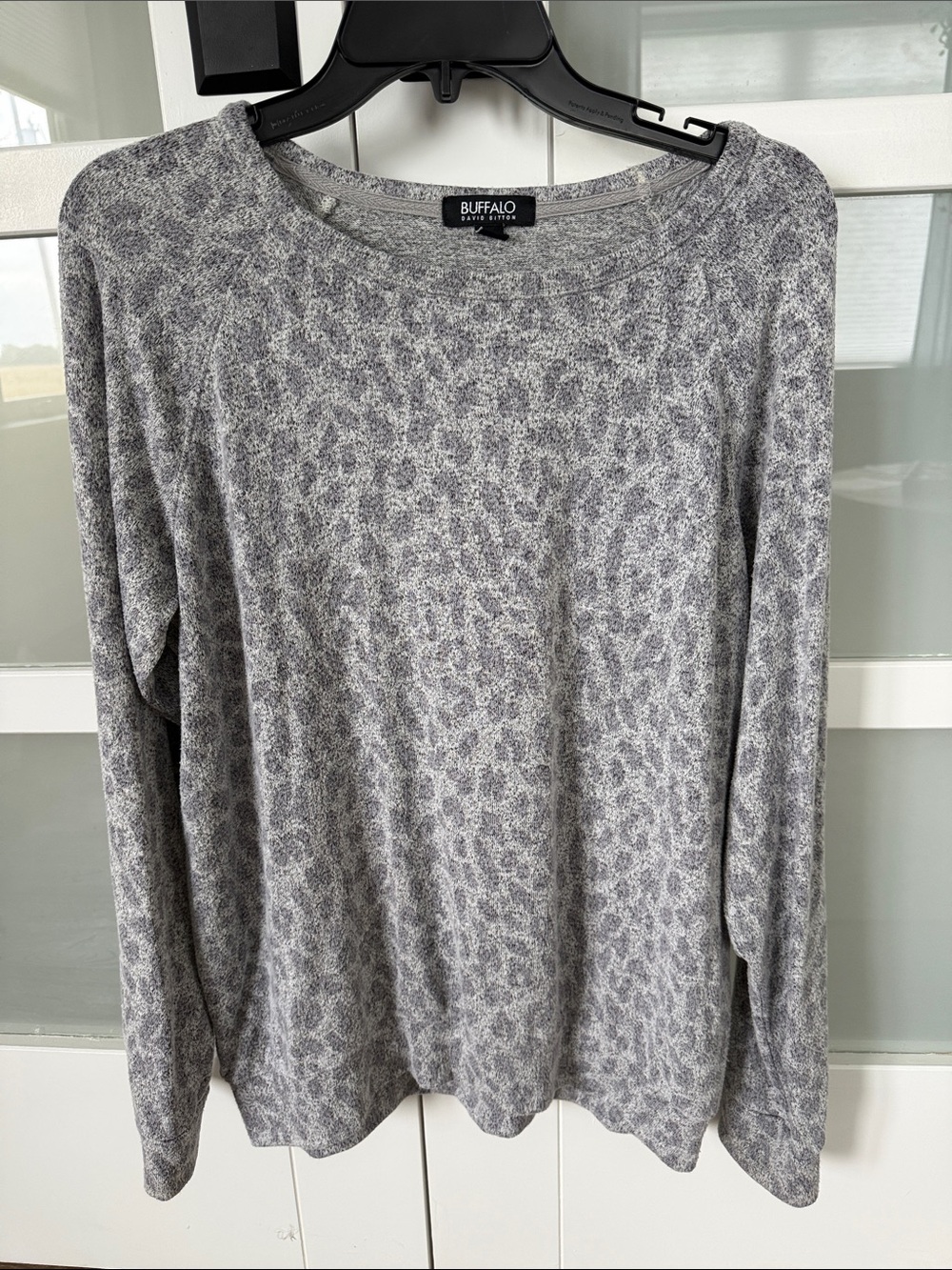 Buffalo David Bitton Gray Leopard-Print Long Sleeve Crew Sweater